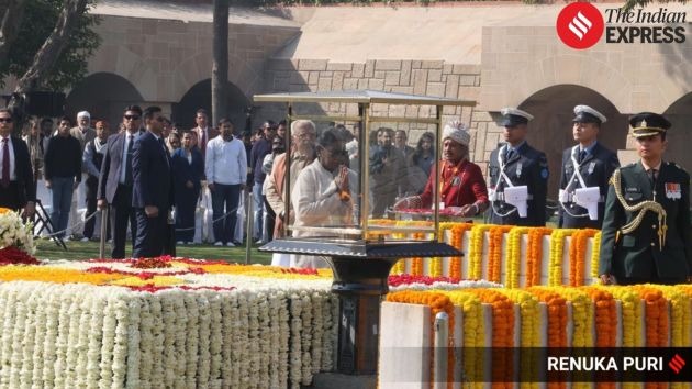 Lok Sabha Speaker Om Birla paid floral tributes at Gandhi’s samadhi sthal on his 78th punyatithi