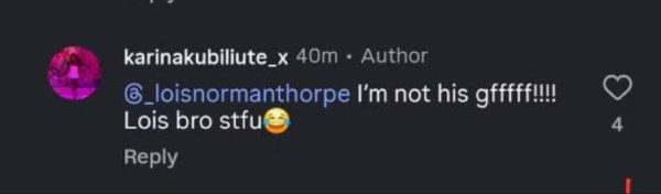 Karina Kubiliute's comment under a post