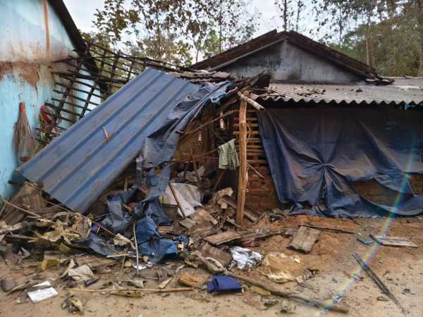  The houses destroyed by a rampaging elephant in Benisagar village, West Singhbhum. (Express photo: Shubham Tigga)