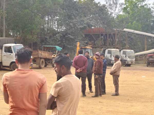 Forest officials at Benisagar village where the elephant was last seen. (Express photo: Shubham Tigga)