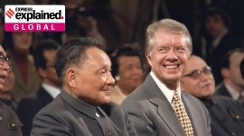 Chinese Vice Premier Deng Xiaoping (left) and US President Jimmy Carter during the signing ceremony to normalise US-China ties, in 1979.
