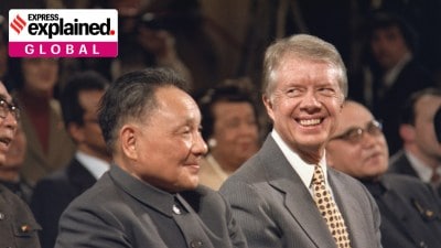 Chinese Vice Premier Deng Xiaoping (left) and US President Jimmy Carter during the signing ceremony to normalise US-China ties, in 1979.