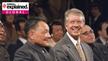 Chinese Vice Premier Deng Xiaoping (left) and US President Jimmy Carter during the signing ceremony to normalise US-China ties, in 1979.
