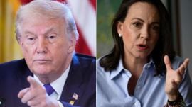 US President Donald Trump and Venezuelan opposition leader Maria Corina Machado. (AP Photo/File Photo)