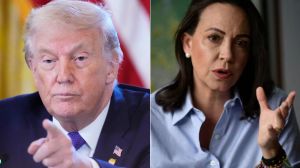 US President Donald Trump and Venezuelan opposition leader Maria Corina Machado. (AP Photo/File Photo)