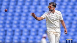 Vidarbha spinner Harsh Dubey during Day 1 of the Ranji Trophy Elite Group A match against Uttar Pradesh in Nagpur. (PHOTO: PTI)