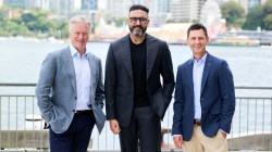 L-R: The co-founders of the European T20 Premier League - former Australian cricket captain Steve Waugh, Indian actor Abhishek Bachchan and former Australian hockey player Jamie Dwyer.