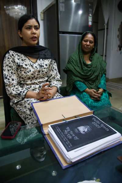 Shabina and Saima, the wife and daughter of the 2020 Delhi riots accused Mohammad Saleem Khan, who got bail from Supreme Court on Monday, at their home in New Delhi. (Express photo by Praveen Khanna)