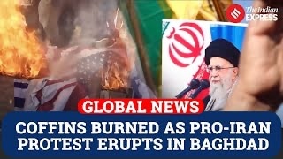 Pro-Iran Protesters Burn Symbolic Coffins Outside Iranian Embassy in Baghdad