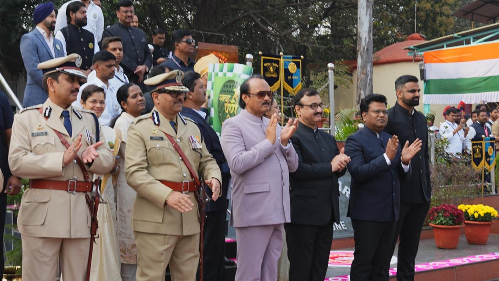 Ajit Pawar with government officials. (Express Photo)