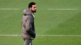 Real Madrid new coach Alvaro Arbeloa attends a training session at the club's Valdebebas training ground in Madrid, Tuesday, Jan. 13, 2026. (AP Photo)