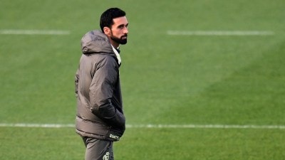 Real Madrid new coach Alvaro Arbeloa attends a training session at the club's Valdebebas training ground in Madrid, Tuesday, Jan. 13, 2026. (AP Photo)