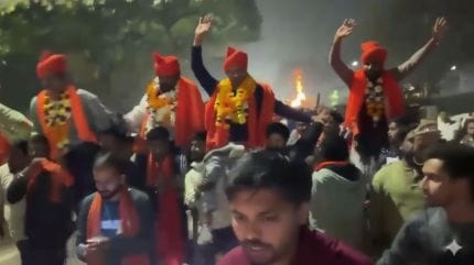 To "celebrate" their bail, a procession was taken out by Bajrang Dal members who carried the six accused on their shoulders.