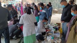 Injured being treated at temporary established medical facility at Nauradhar around 10 km away from the accident site.