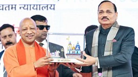 UP CM Yogi Adityanath during the foundation stone laying ceremony for Integrated Court Complexes