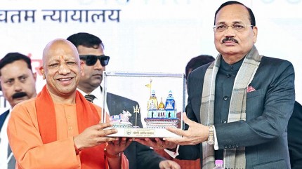 UP CM Yogi Adityanath during the foundation stone laying ceremony for Integrated Court Complexes
