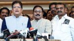 Union Minister Piyush Goyal addresses a press conference, in Chennai on Wednesday. Amma Makkal Munnetra Kazhagam (AMMK) General Secretary TTV Dhinakaran and AIADMK General Secretary Edappadi Palaniswami also present. (ANI Photo)