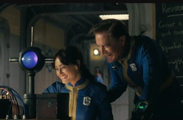 Ella Purnell as Lucy and Kyle MacLachlan as Hank in Fallout.