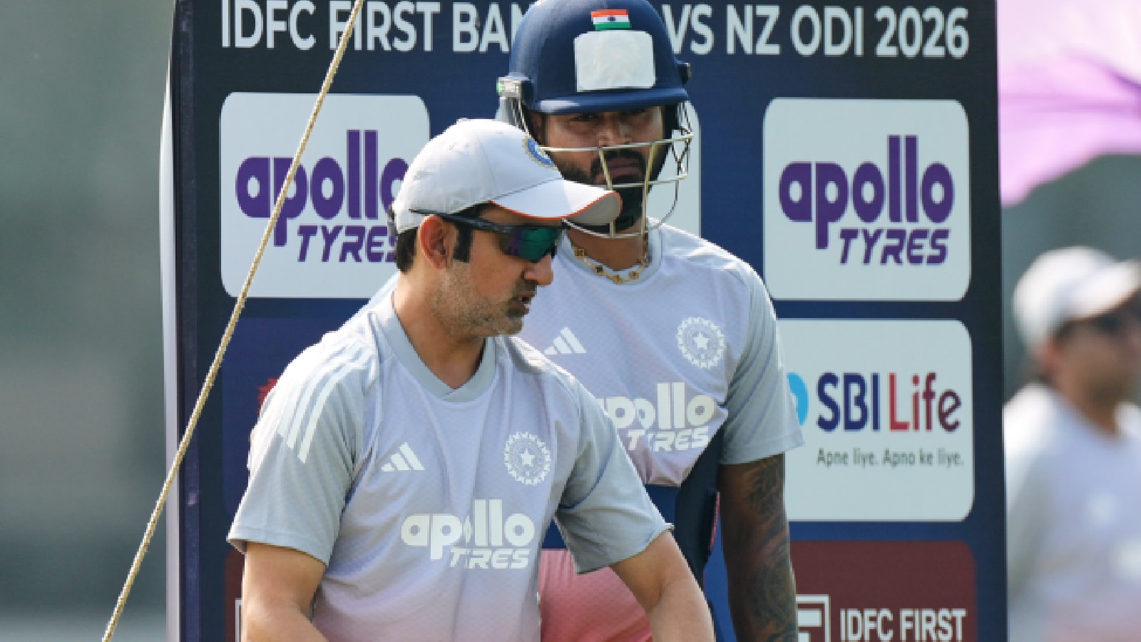 India's head coach Gautam Gambhir (left) talks with Shreyas Iyer during a practice session ahead of first One-Day International cricket match against New Zealand in Vadodara. (AP Photo)