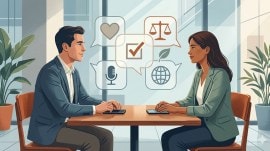 An illustration of a man and a woman on a date depicting the rise of 'hot take dating'