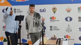 Two-time world championship contender Ian Nepomniachtchi at the FIDE World Cup in Goa. (Express Photo by Amit Kamath)