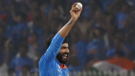 File image of Ravindra Jadeja celebrating a wicket. (Express Photo by Partha Paul)