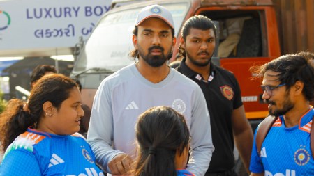 India's KL Rahul ahead of the 1st ODI vs New Zealand in Vadodara. (Express Photo by Bhupendra Rana)