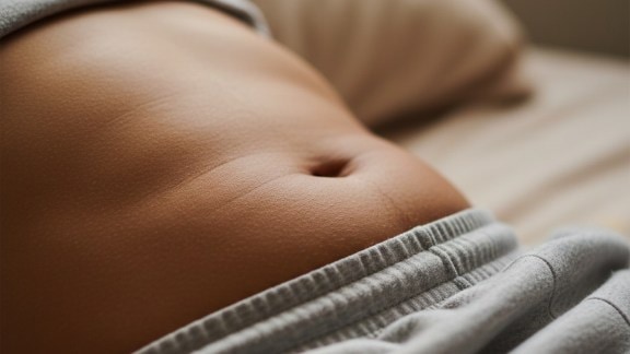 close up image of lower belly fat of a person