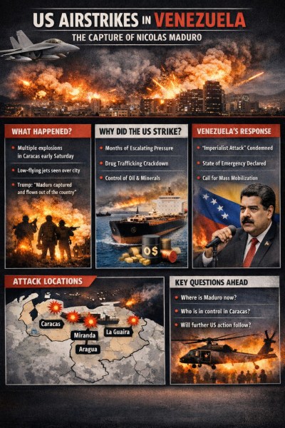 Venezuela explosions, US captures Maduru,