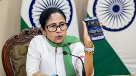Howrah, Jan 13 (ANI): West Bengal Chief Minister Mamata Banerjee during a press conference, in Howrah on Tuesday. (ANI Photo)