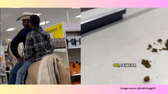 The situation escalated when the horse defecated several times on the store’s floor