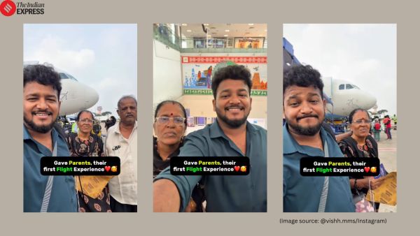 man takes his parents on their first flight