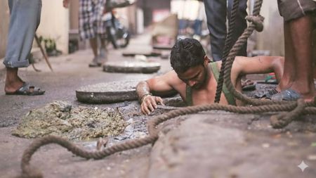 The court sought suggestions from the workers’ union on the “practical implementation” of guidelines aimed at preventing manual scavenging and on measures for rehabilitation of injured manual scavengers. (File Photo enhanced using Google Gemini)