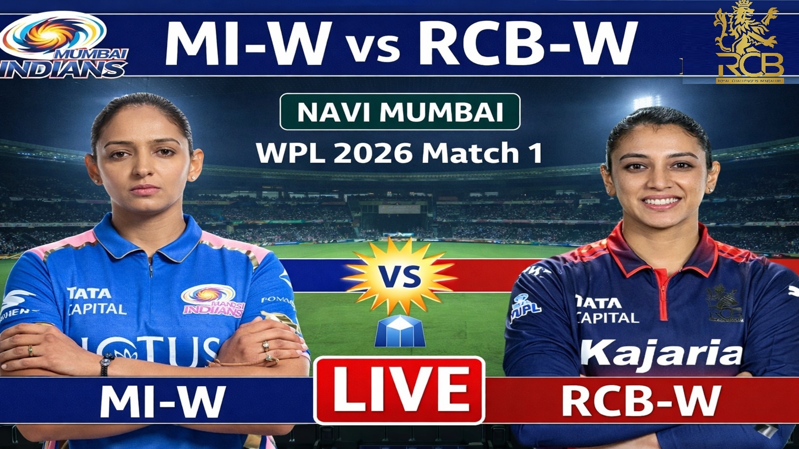 WPL 2026, MI vs RCB Live Cricket Score: Mumbai Indians are facing Royal Challengers Bengaluru in a Women's Premier League game.