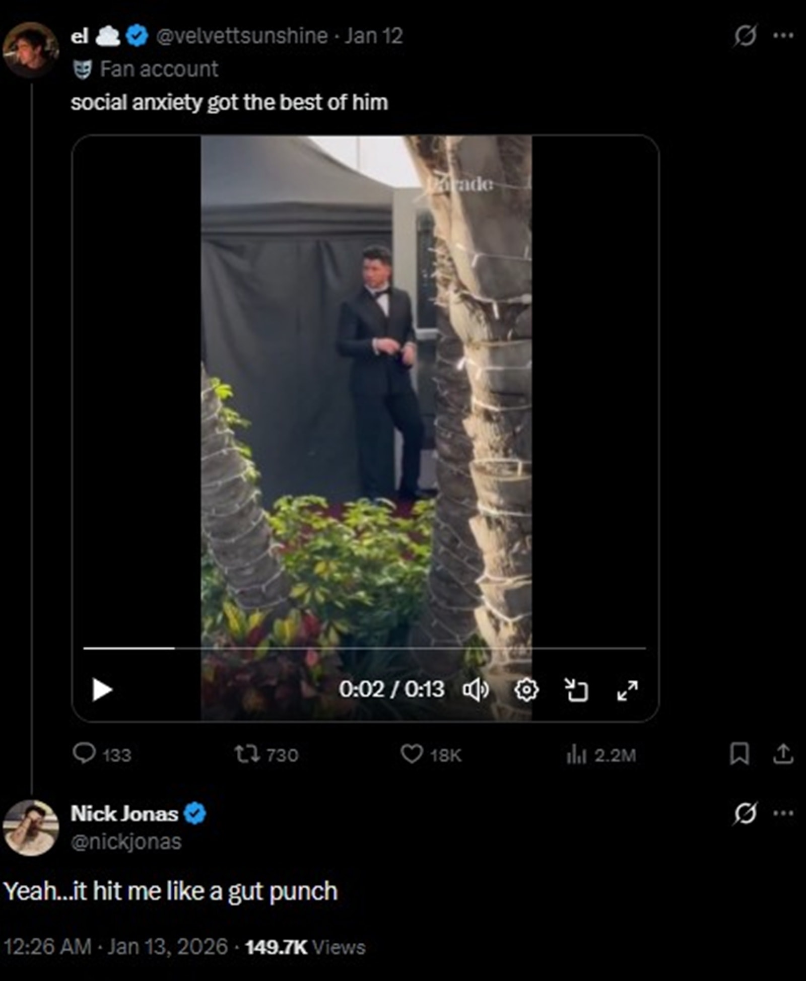 Nick Jonas gets anxiety attack at Golden Globes