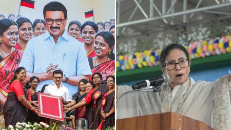 Chief Minister Mamata Banerjee during a programme at Bankura on Tuesday, December 30, 2025. (Express photo) | Tiruppur: Chief Minister MK Stalin being felicitated by members of women's wing during the 'Vellum Tamilpengal' Western Zone Women's Conference, in Tiruppur, Tamil Nadu, Monday, Dec. 29, 2025. (PTI Photo)
