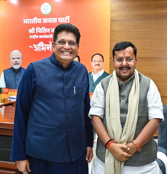 New Delhi, Jan 06 (ANI): Union Minister Piyush Goyal meets BJP National Working President Nitin Nabin during a courtesy visit at BJP headquarters, in New Delhi on Tuesday. (@PiyushGoyal X/ANI Photo)