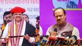 Pune, Jan 13 (ANI): Maharashtra Chief Minister Devendra Fadnavis during the 'Bhavya Jahir Sabha' for Pune Municipal Corporation election, in Pune on Tuesday. (@Devendra_Office/ANI Photo)