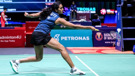PV Sindhu in action during the Round of 16 at the Malaysia Open 2026 badminton tournament. (Photo: Badminton Photo)