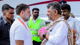 Shivakumar and Chief Minister Siddaramaiah spoke briefly with Gandhi at the Mysuru airport