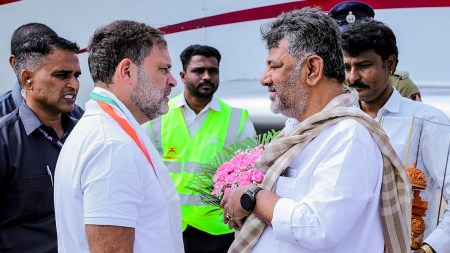 Shivakumar and Chief Minister Siddaramaiah spoke briefly with Gandhi at the Mysuru airport