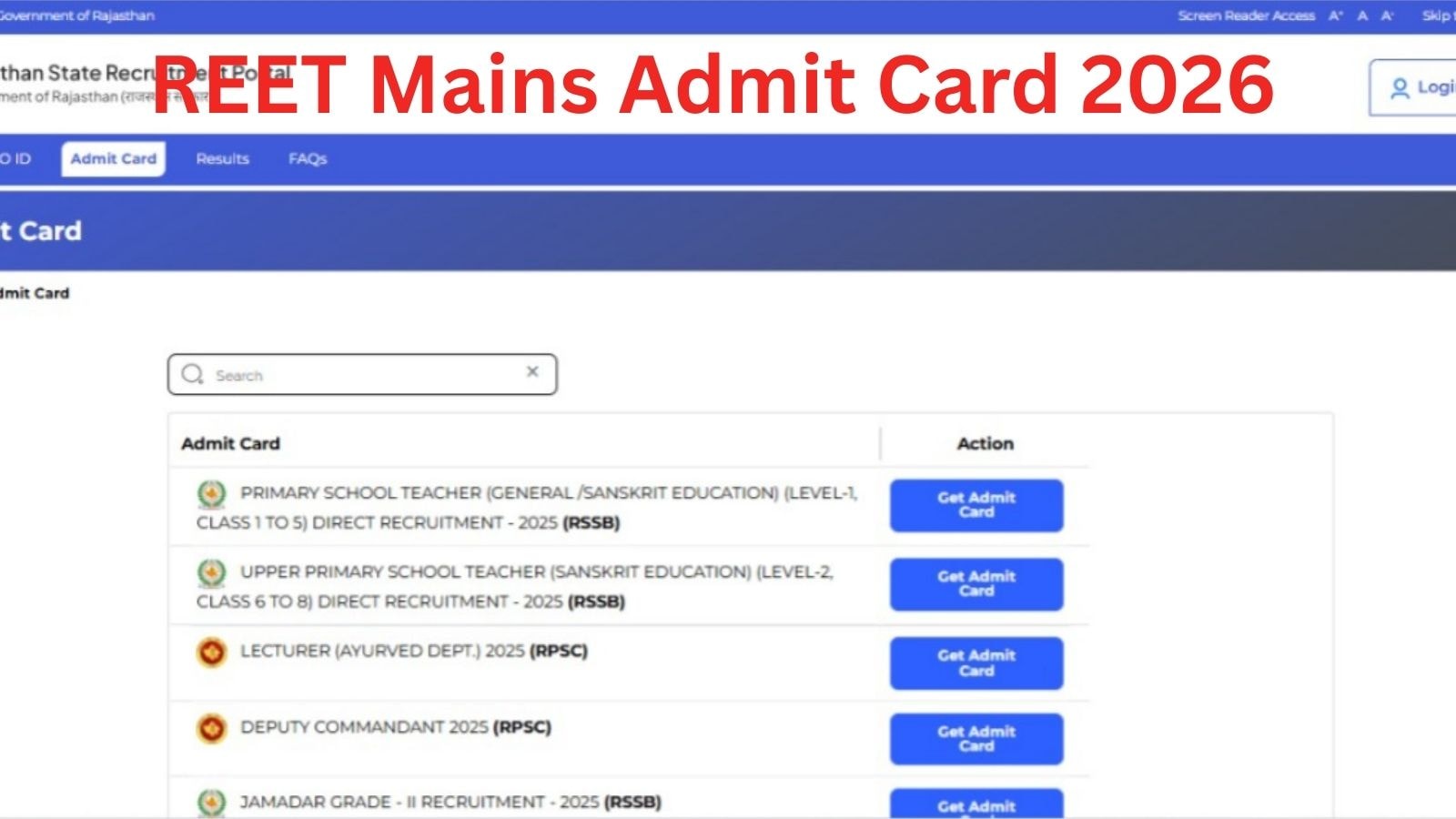 Rajasthan REET Mains Admit Card 2026: Download link, official & alternative websites