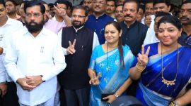 Shinde in Thane with Sharmila Pimpalolkar-Gaikwad