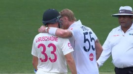 Ashes: Ben Stokes and Marnus Labuschagne were involved in a heated exchange in Sydney on Monday. (Fox Sports screengrab)