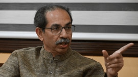 Shiv Sena UBT chief Uddhav Thackeray gestures as he speaks during an interview at his residence Matoshree, Bandra east in Mumbai on 09 January 2026.