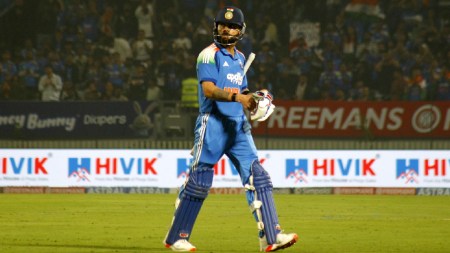 Virat Kohli won his 45th ODI man of the match award against New Zealand in Vadodara. (Express Photo by Bhupendra Rana)