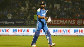Virat Kohli won his 45th ODI man of the match award against New Zealand in Vadodara. (Express Photo by Bhupendra Rana)
