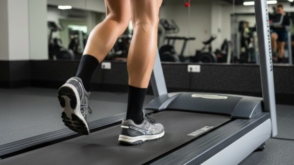 A person walking on a treadmill at a gym