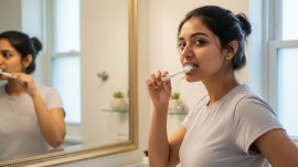 Woman brushing teeth