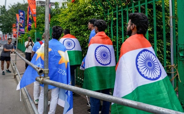 India's fans gather outside the R Premadasa Stadium during a practice session on Saturday. (PTI Photo)